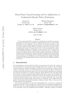 Deep Proxy Causal Learning and its Application to Confounded Bandit
  Policy Evaluation