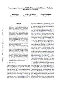 Measuring and Improving BERT's Mathematical Abilities by Predicting the
  Order of Reasoning
