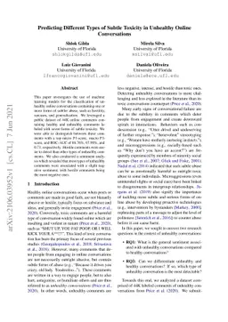 Predicting Different Types of Subtle Toxicity in Unhealthy Online
  Conversations