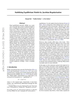 Stabilizing Equilibrium Models by Jacobian Regularization