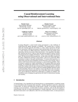 Causal Reinforcement Learning using Observational and Interventional
  Data