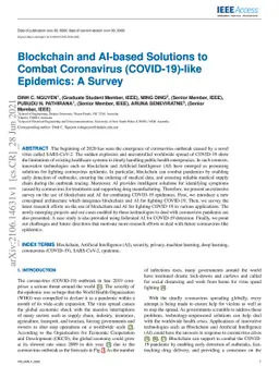 Blockchain and AI-based Solutions to Combat Coronavirus (COVID-19)-like
  Epidemics: A Survey