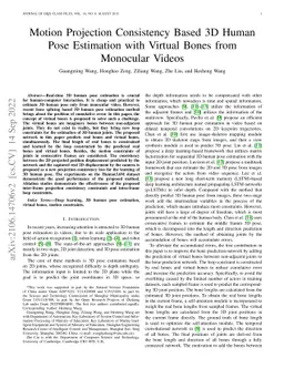 Motion Projection Consistency Based 3D Human Pose Estimation with
  Virtual Bones from Monocular Videos