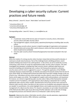 Developing a cyber security culture: Current practices and future needs
