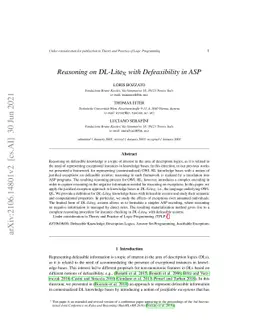 Reasoning on $\textit{DL-Lite}_{\cal R}$ with Defeasibility in ASP