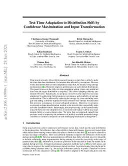 Test-Time Adaptation to Distribution Shift by Confidence Maximization
  and Input Transformation