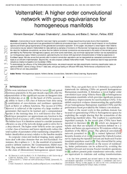 VolterraNet: A higher order convolutional network with group
  equivariance for homogeneous manifolds
