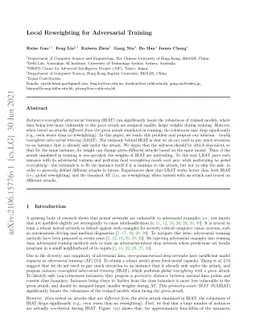 Local Reweighting for Adversarial Training