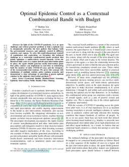 Optimal Epidemic Control as a Contextual Combinatorial Bandit with
  Budget
