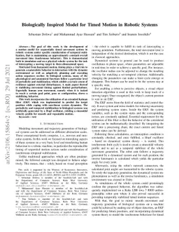 Biologically Inspired Model for Timed Motion in Robotic Systems