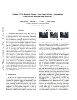 Mutual-GAN: Towards Unsupervised Cross-Weather Adaptation with Mutual
  Information Constraint
