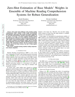 Zero-Shot Estimation of Base Models' Weights in Ensemble of Machine
  Reading Comprehension Systems for Robust Generalization