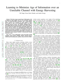 Learning to Minimize Age of Information over an Unreliable Channel with
  Energy Harvesting