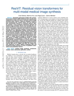 ResViT: Residual vision transformers for multi-modal medical image
  synthesis