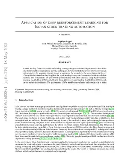Application of deep reinforcement learning for Indian stock trading
  automation