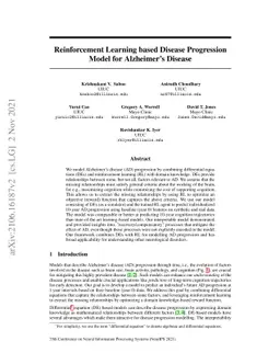 Reinforcement Learning based Disease Progression Model for Alzheimer's
  Disease