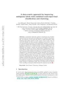 A data-centric approach for improving ambiguous labels with combined
  semi-supervised classification and clustering