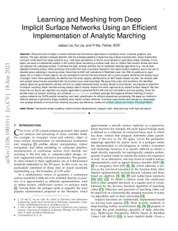 Learning and Meshing from Deep Implicit Surface Networks Using an
  Efficient Implementation of Analytic Marching