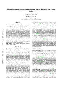 Synchronising speech segments with musical beats in Mandarin and English
  singing