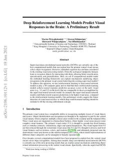 Deep Reinforcement Learning Models Predict Visual Responses in the
  Brain: A Preliminary Result