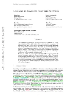 Learning to Complete Code with Sketches