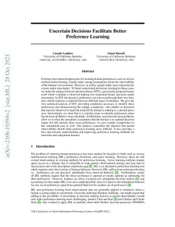 Uncertain Decisions Facilitate Better Preference Learning