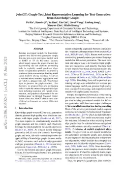 JointGT: Graph-Text Joint Representation Learning for Text Generation
  from Knowledge Graphs