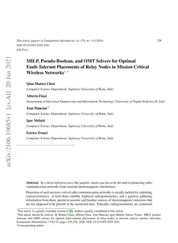 MILP, pseudo-boolean, and OMT solvers for optimal fault-tolerant
  placements of relay nodes in mission critical wireless networks
