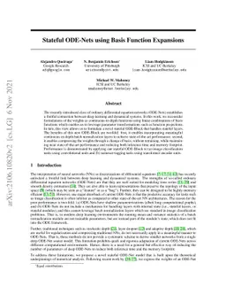 Stateful ODE-Nets using Basis Function Expansions