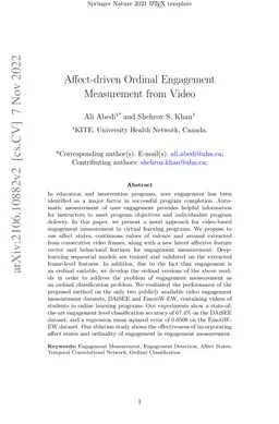 Affect-driven Ordinal Engagement Measurement from Video