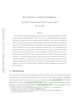 Hard Choices in Artificial Intelligence