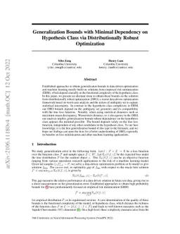 Generalization Bounds with Minimal Dependency on Hypothesis Class via
  Distributionally Robust Optimization