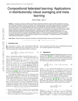 Compositional federated learning: Applications in distributionally
  robust averaging and meta learning