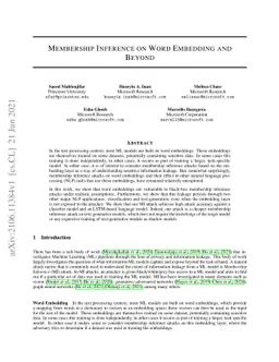 Membership Inference on Word Embedding and Beyond