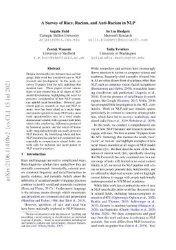 A Survey of Race, Racism, and Anti-Racism in NLP