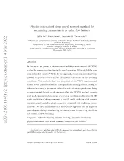 Physics-constrained deep neural network method for estimating parameters
  in a redox flow battery