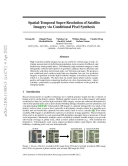 Spatial-Temporal Super-Resolution of Satellite Imagery via Conditional
  Pixel Synthesis
