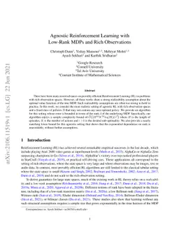 Agnostic Reinforcement Learning with Low-Rank MDPs and Rich Observations