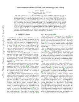 Three-dimensional bipedal model with zero-energy-cost walking