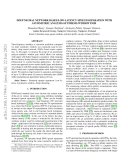 Deep neural network Based Low-latency Speech Separation with Asymmetric
  analysis-Synthesis Window Pair