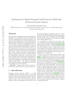 Evaluation of a Region Proposal Architecture for Multi-task Document
  Layout Analysis