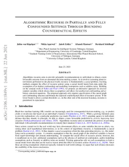 Algorithmic Recourse in Partially and Fully Confounded Settings Through
  Bounding Counterfactual Effects