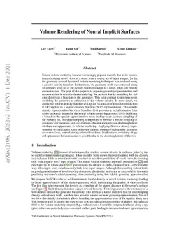 Volume Rendering of Neural Implicit Surfaces