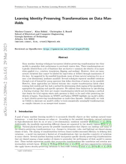 Learning Identity-Preserving Transformations on Data Manifolds