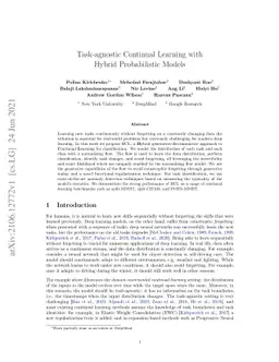 Task-agnostic Continual Learning with Hybrid Probabilistic Models