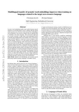 Multilingual transfer of acoustic word embeddings improves when training
  on languages related to the target zero-resource language