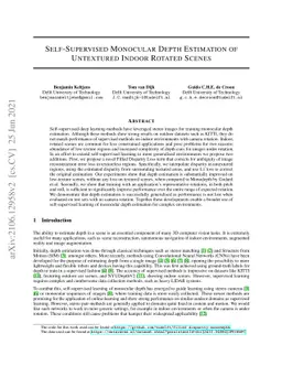 Self-Supervised Monocular Depth Estimation of Untextured Indoor Rotated
  Scenes