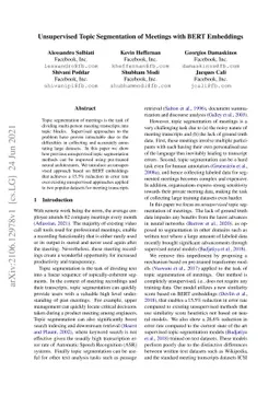 Unsupervised Topic Segmentation of Meetings with BERT Embeddings