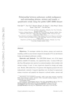 Relationship between pulmonary nodule malignancy and surrounding
  pleurae, airways and vessels: a quantitative study using the public LIDC-IDRI
  dataset