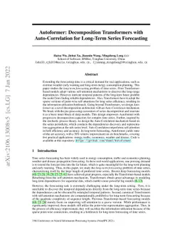Autoformer: Decomposition Transformers with Auto-Correlation for
  Long-Term Series Forecasting
